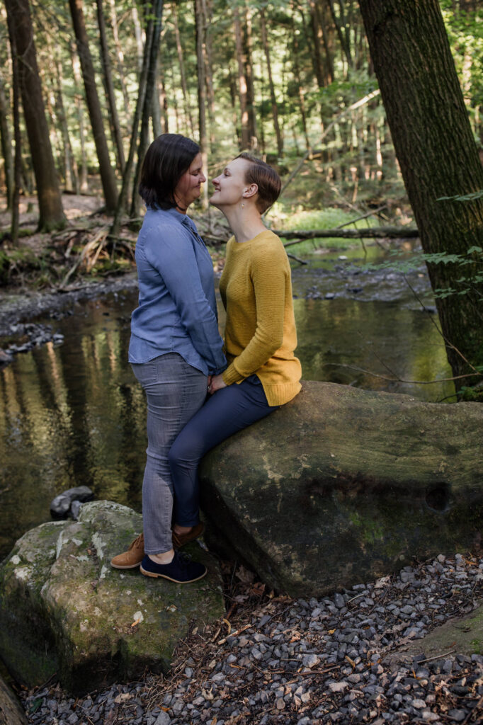 same sex couple taking a moment at a Reed's Gap State Park