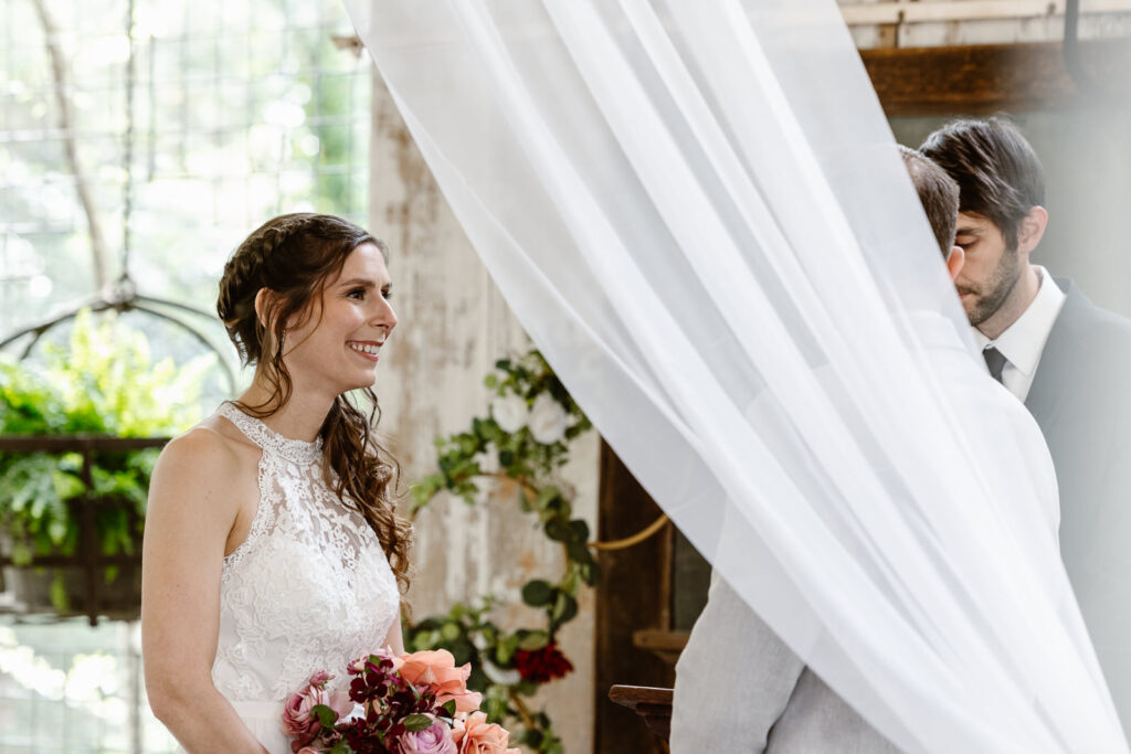 bride tearing up during her elopement