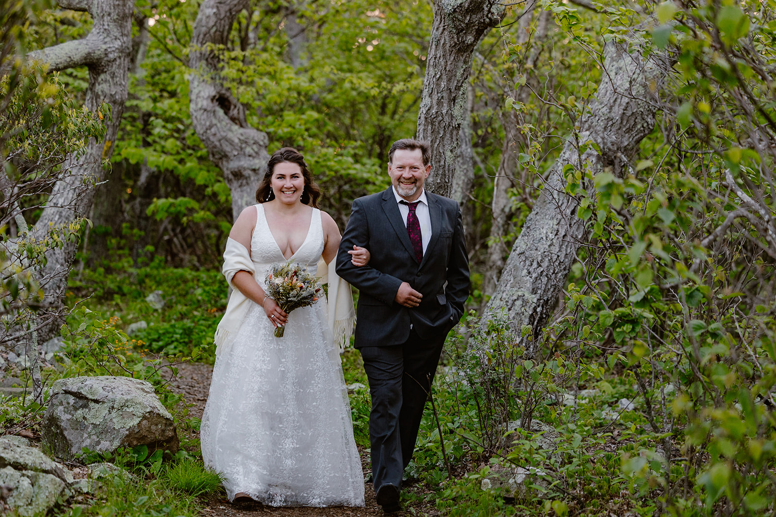 a bride and her dad walked to an overlook in Shenandoah for a sunrise ceremony.