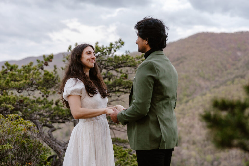 A bride and groom exchange vows at a lookout in Virginia