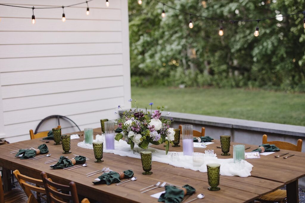 A photo of a intimate table set for dinner at indigo house in Virginia